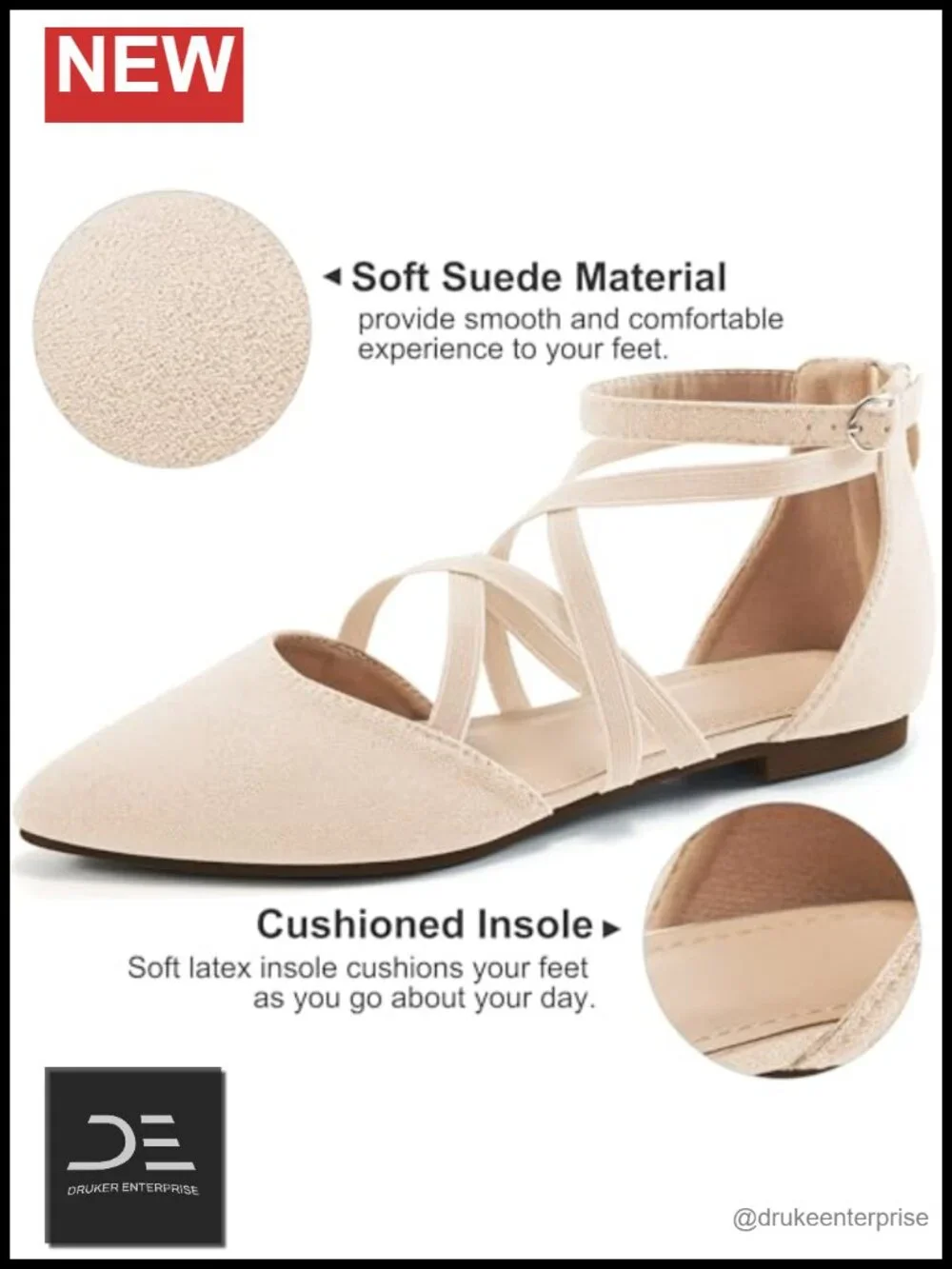 Comfortable Ballet Flats with Zipper, Cushioned Insole, Pointed Toe for Work &